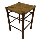 Vintage Wooden Stool With Rope Seat 60s Minimalist
