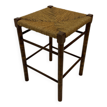 Tabouret en bois vintage avec siège en corde minimaliste des années 60