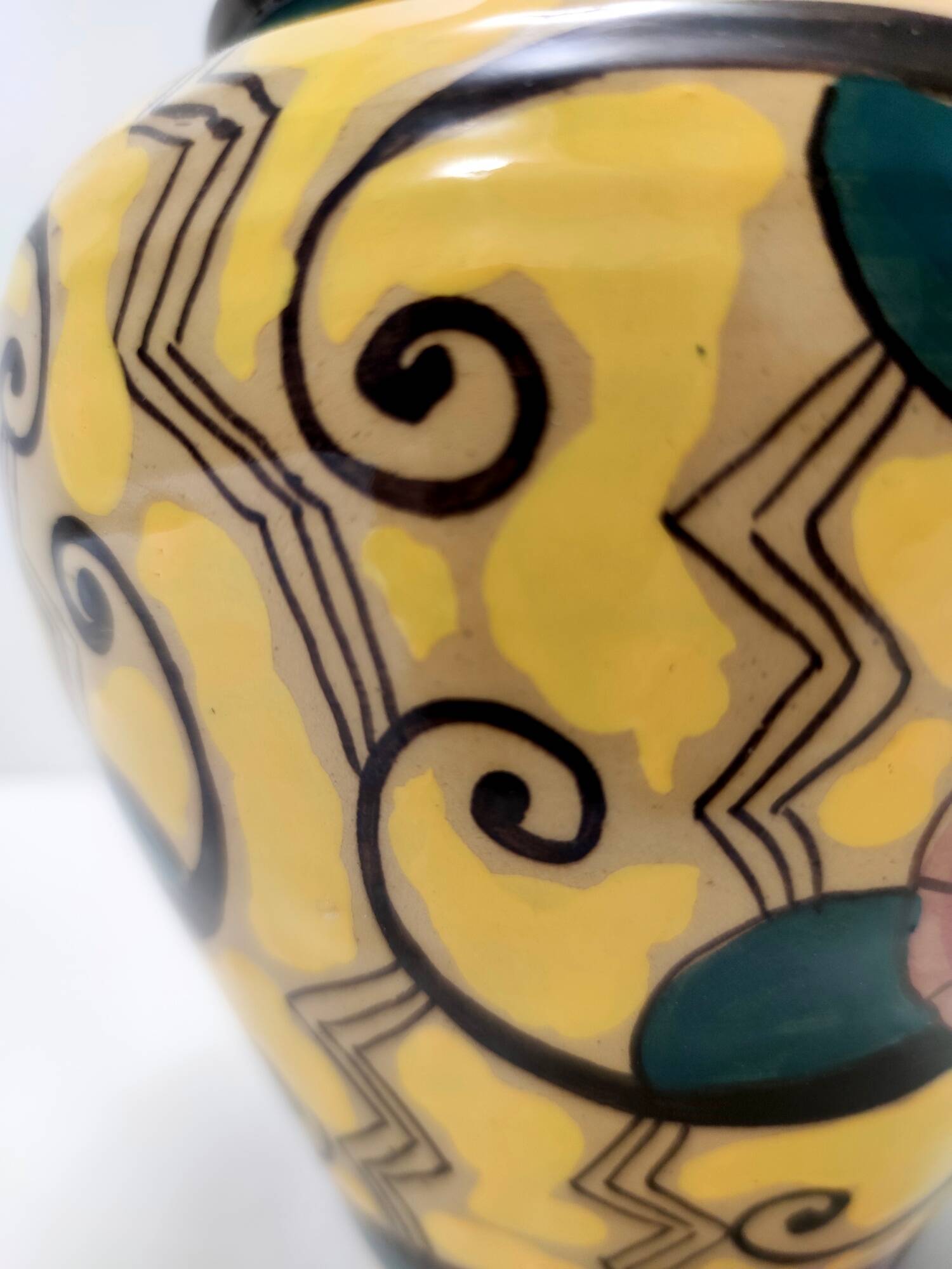 Futurist Yellow Glazed Earthenware Vase with Floral Motifs, Italy