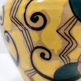 Futurist Yellow Glazed Earthenware Vase with Floral Motifs, Italy