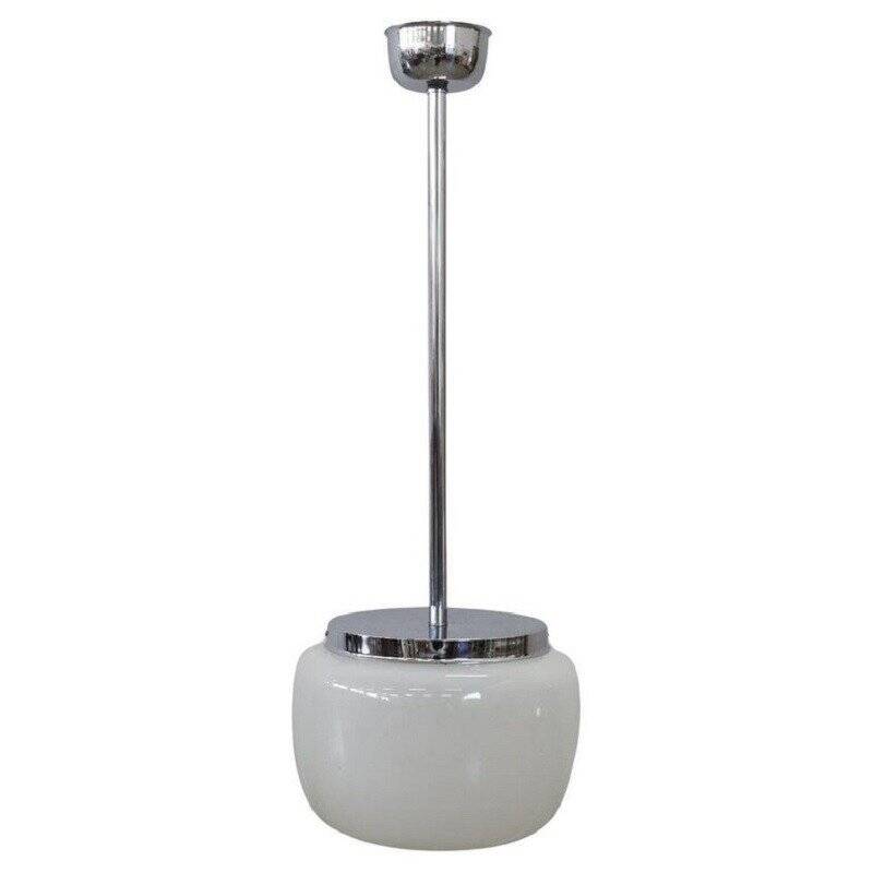 Opaline Glass And Chrome Pendant Light, 1960s