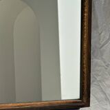 Small antique English rectangular mirror with pediment and oak frame
