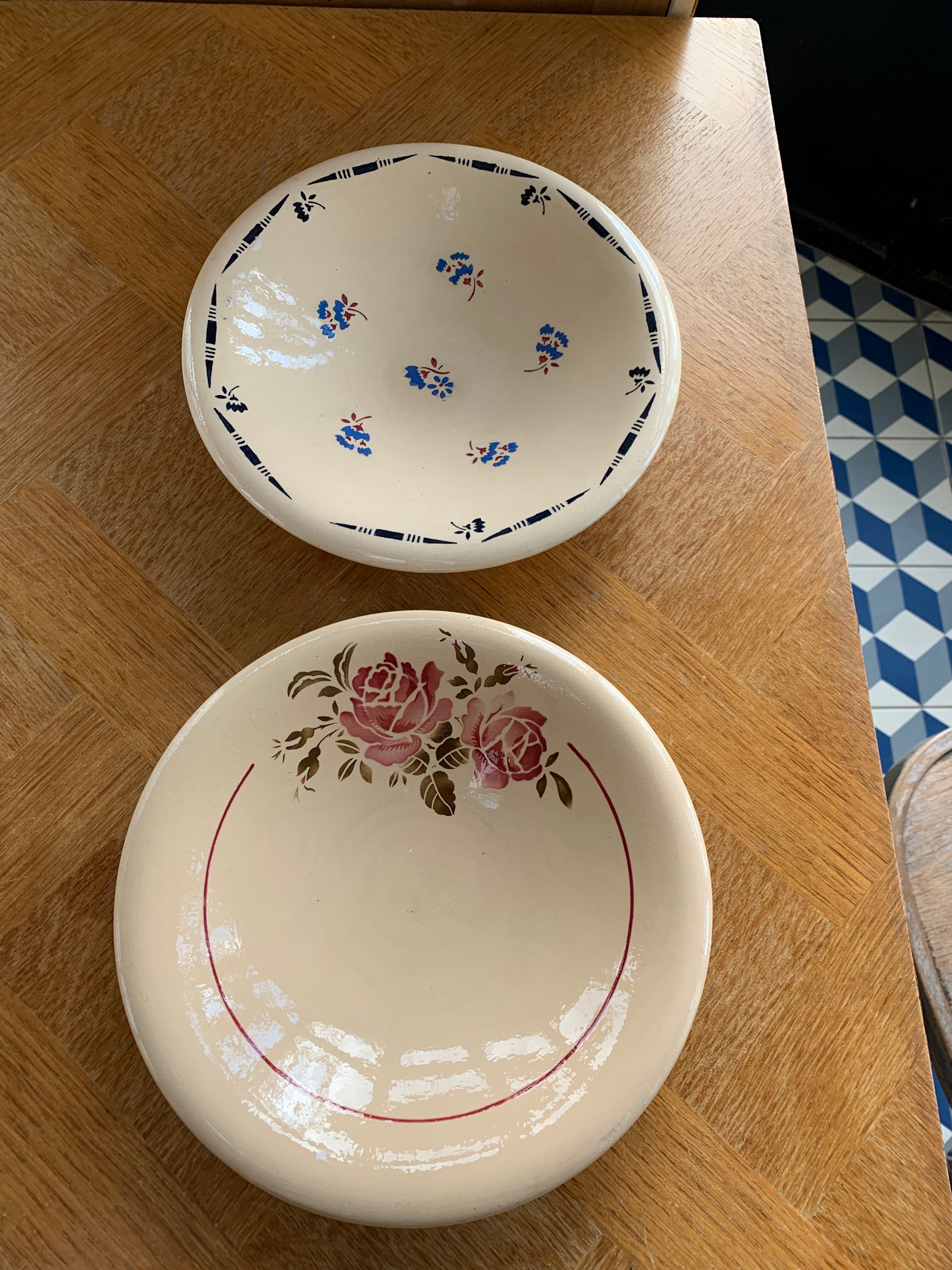Two hollow dishes in glazed ceramic old model flora KG France luneville