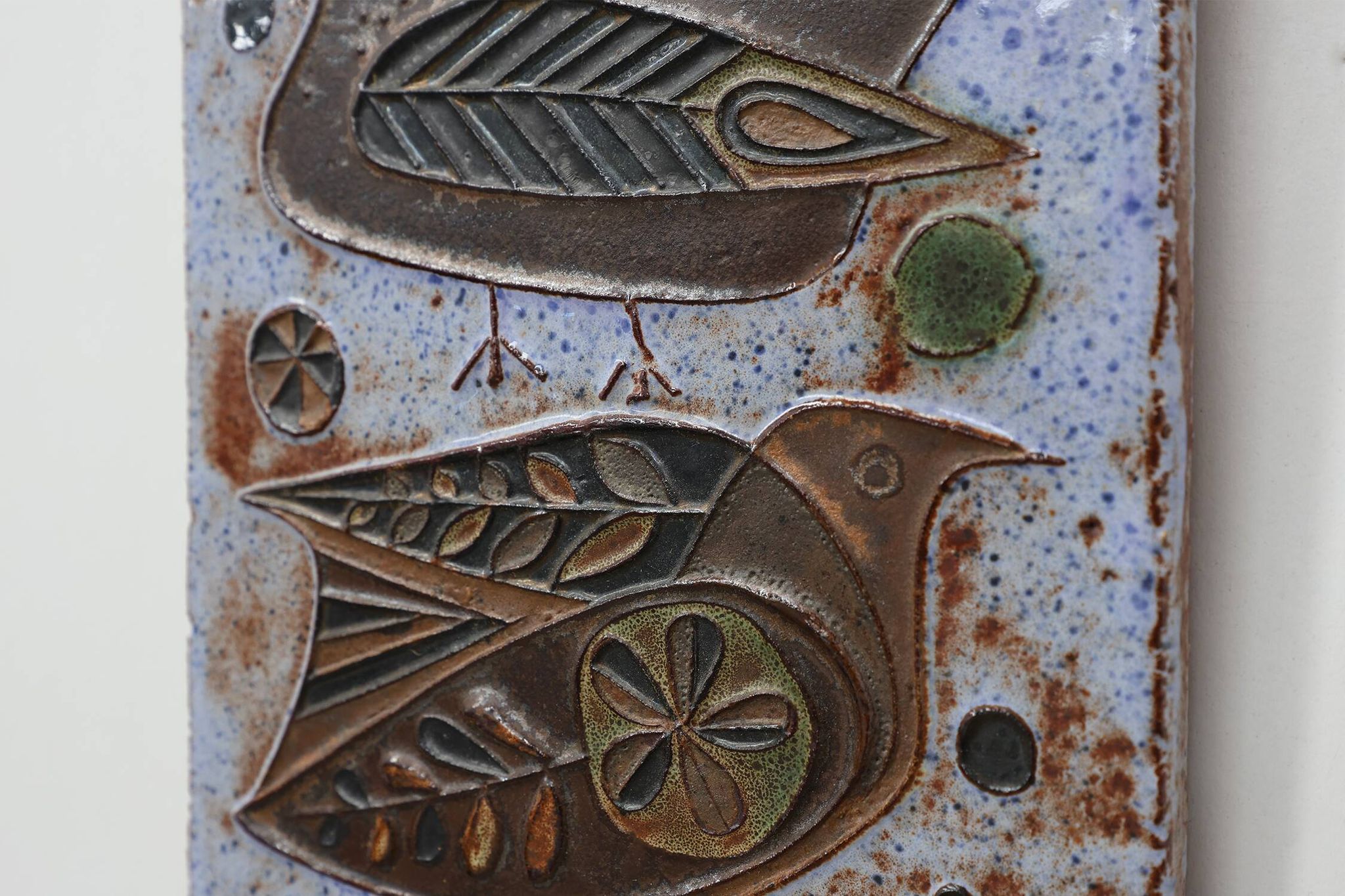 Mid‑Century Ceramic Wall Panel with Stylized Birds by Amphora, Belgium, ca.