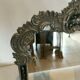 Louis XV style table mirror silver bronze frame floral painting 24x39cm