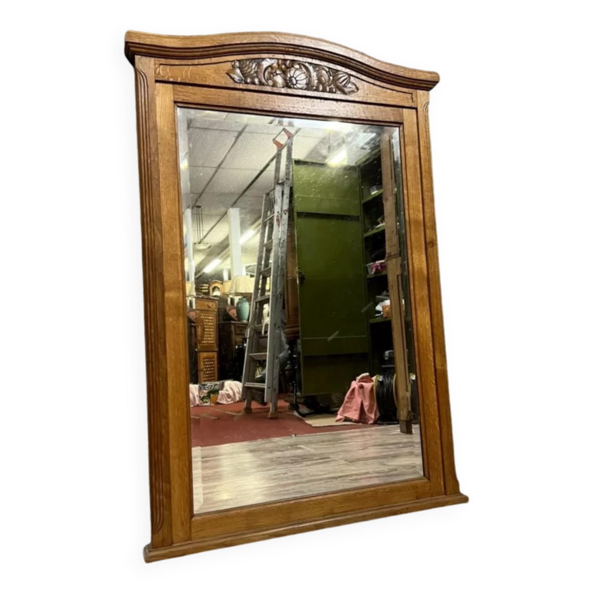 Large Art Deco period mirror in carved oak circa 1930