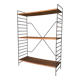 Free-standing shelves in lacquered wood and metal, 1960.