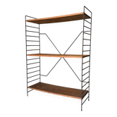 Free-standing shelves in lacquered wood and metal, 1960.