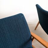 2 blue fabric armchairs, 1970s