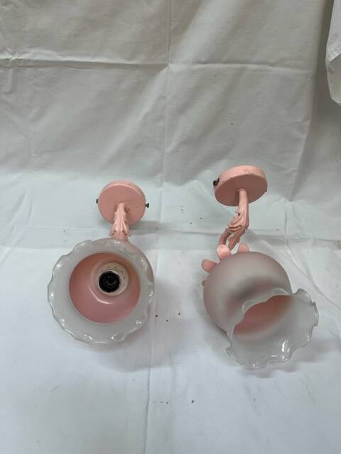 80s wall lights in pink opaline and pink painted iron