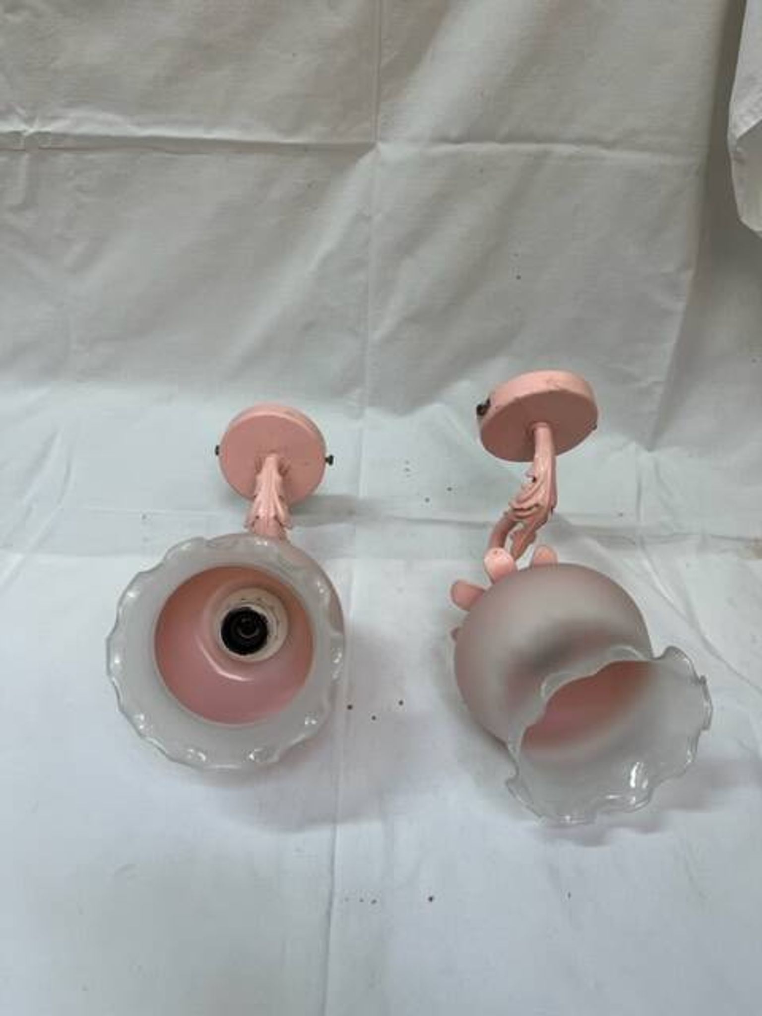 80s wall lights in pink opaline and pink painted iron