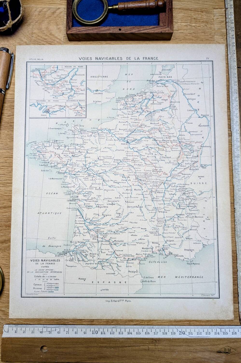 Carte des voies navigables de France, originale imprimée en 1896.