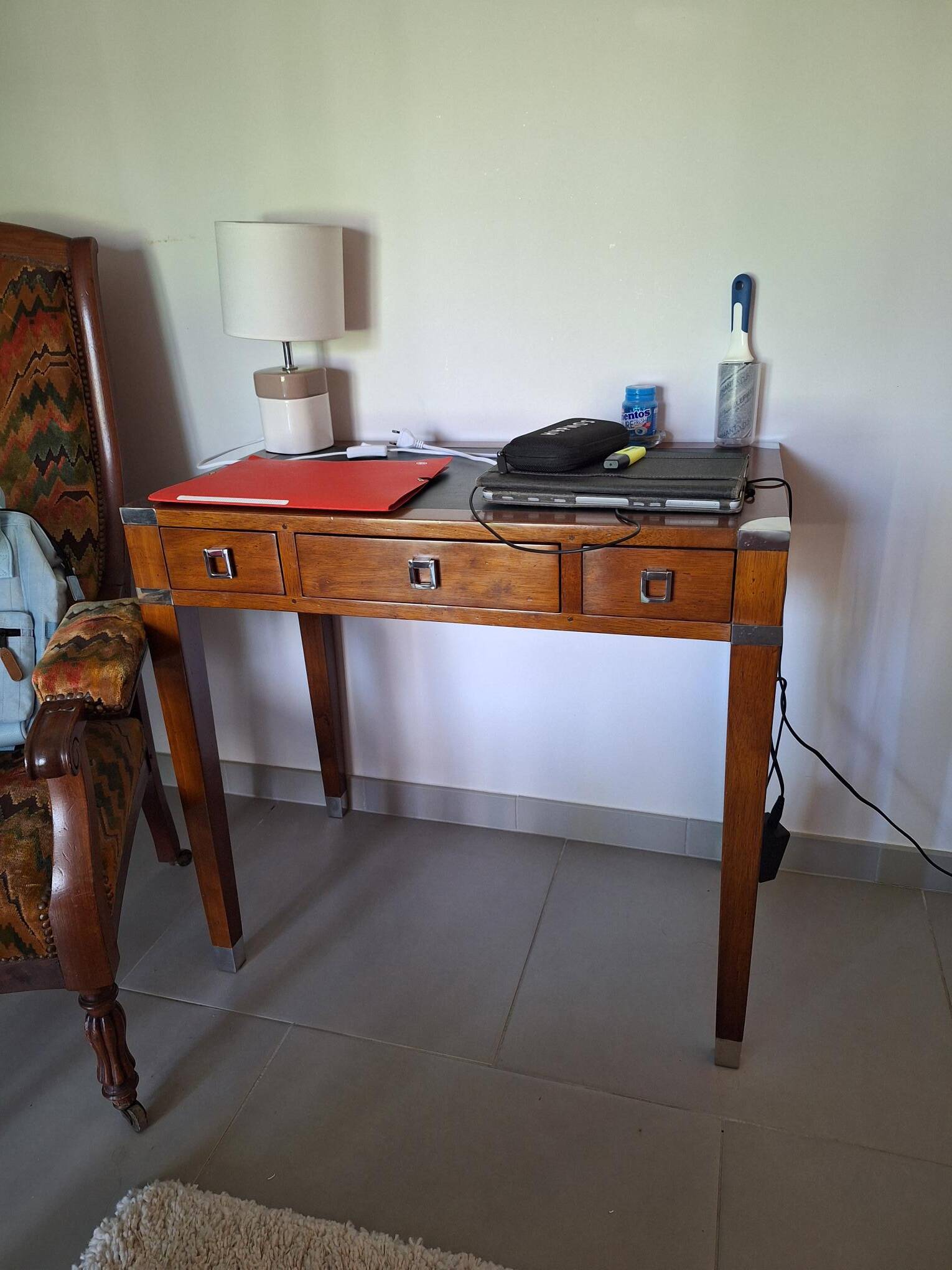 Small desk in solid wood and metal, Art Deco style