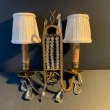 Art deco wall lamp in brass, pearls and tassels