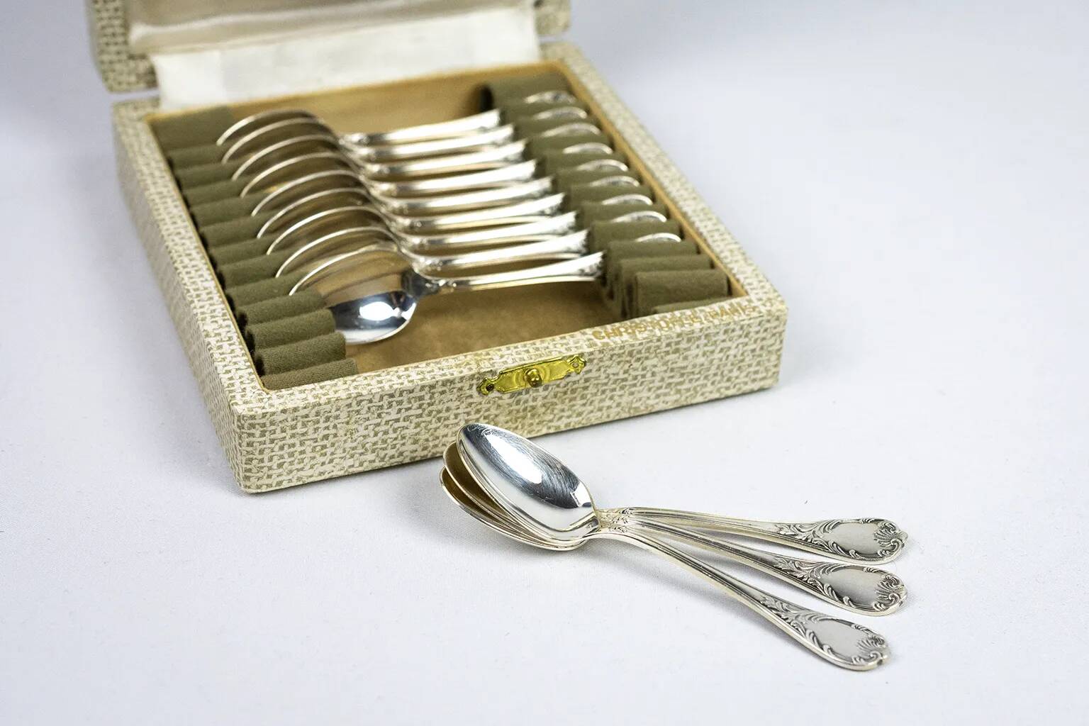 Christofle — 12 “Marly” silver-plated teaspoons, in their case