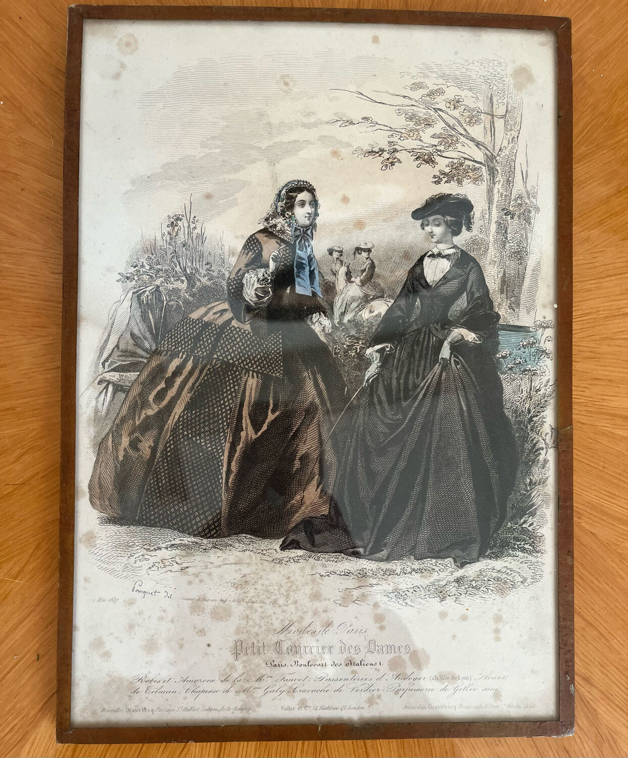 Old engraving titled Fashions of Paris framed