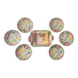 Asparagus service: dish and 6 Saint Clément France barbotine plates