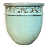 Old Flower Pot Ceramic Terracotta Glazed Varnished Blue Planter