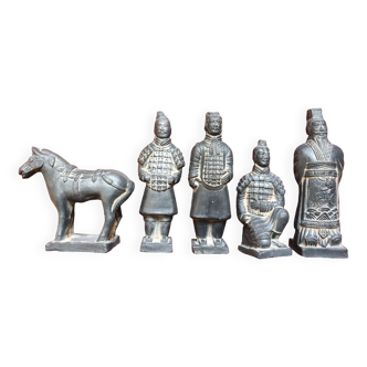 Lot of 5 large figurines Chinese Qin warriors height 16 cm