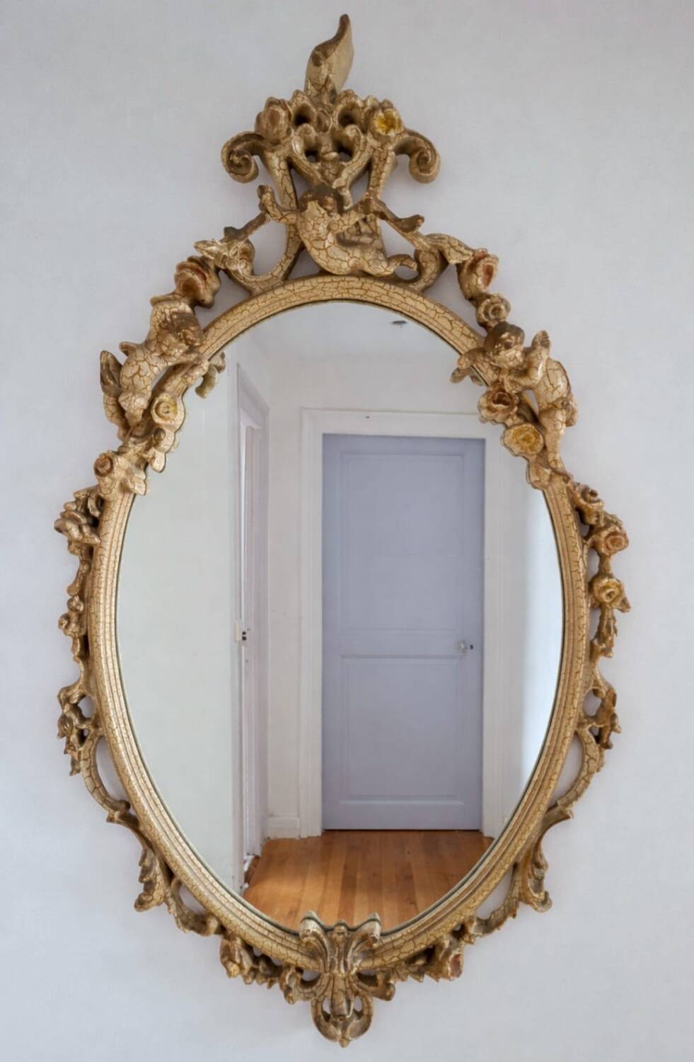 Console and mirror in baroque rococo style, vintage furniture.