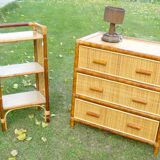 3-drawer chest vintage rattan and bamboo 1960-70