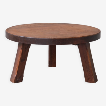 Mid-Century Belgian Circular Brutalist Oak Coffee Table