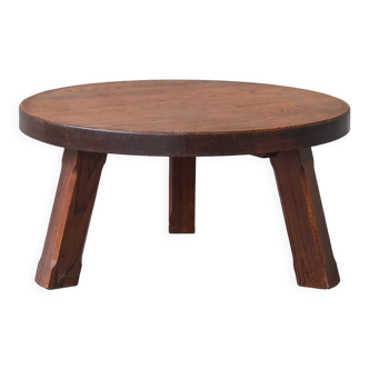 Mid-Century Belgian Circular Brutalist Oak Coffee Table