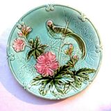Salins art deco white dabbling plate pink parakeet and lavaters