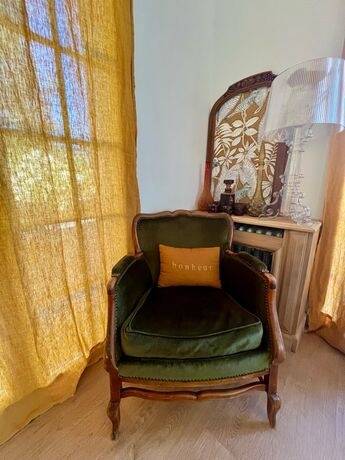 Paire de fauteuils vintage en bois massif et velours vert