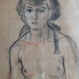 Study of a female nude in charcoal and sanguine, first half of the 20th century