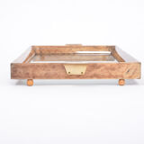 Brown mid-century modern lacquered goatskin and brass bar