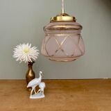 Vintage art deco globe pendant lamp in pink and gold glass