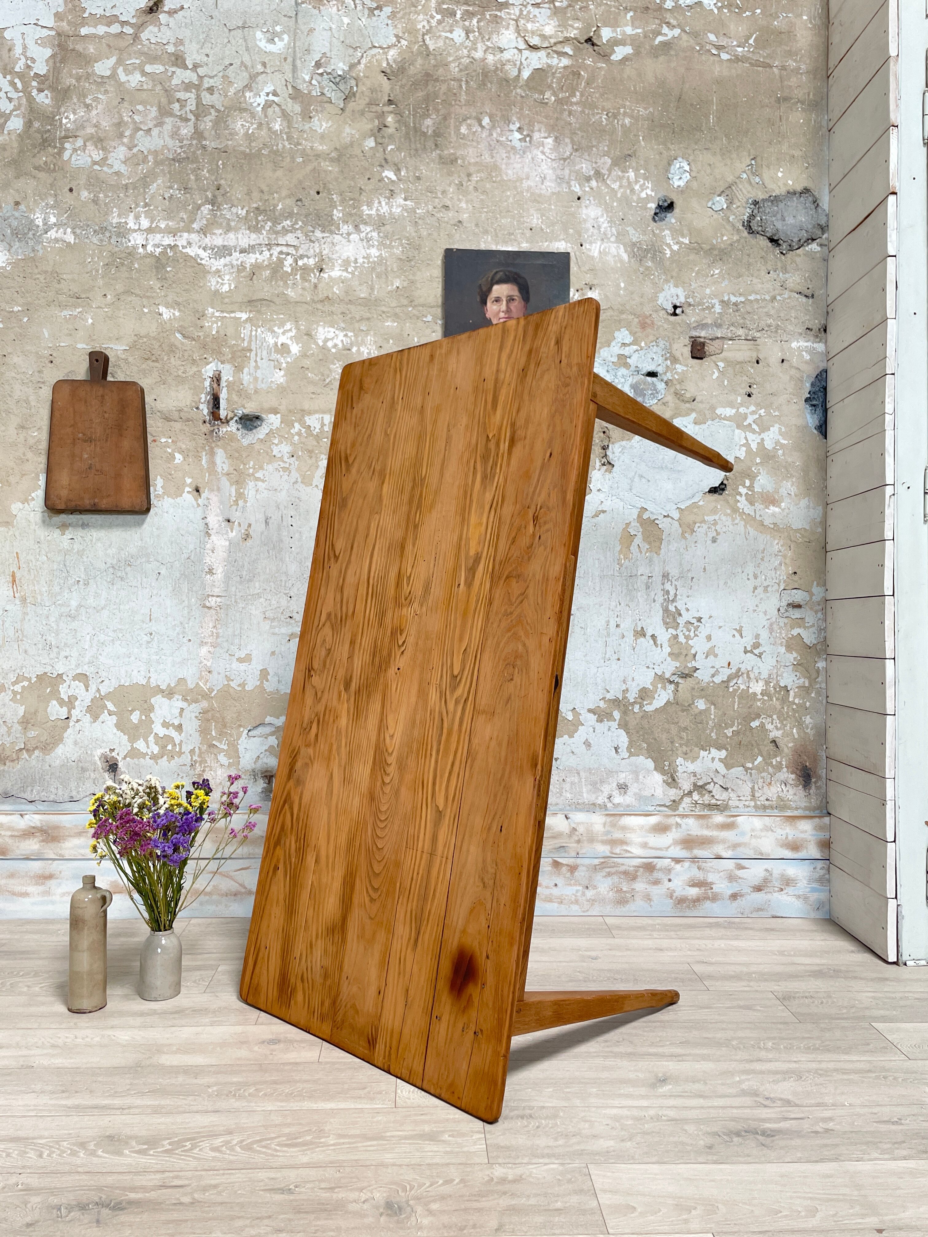 Vintage farmhouse table with spindle legs.