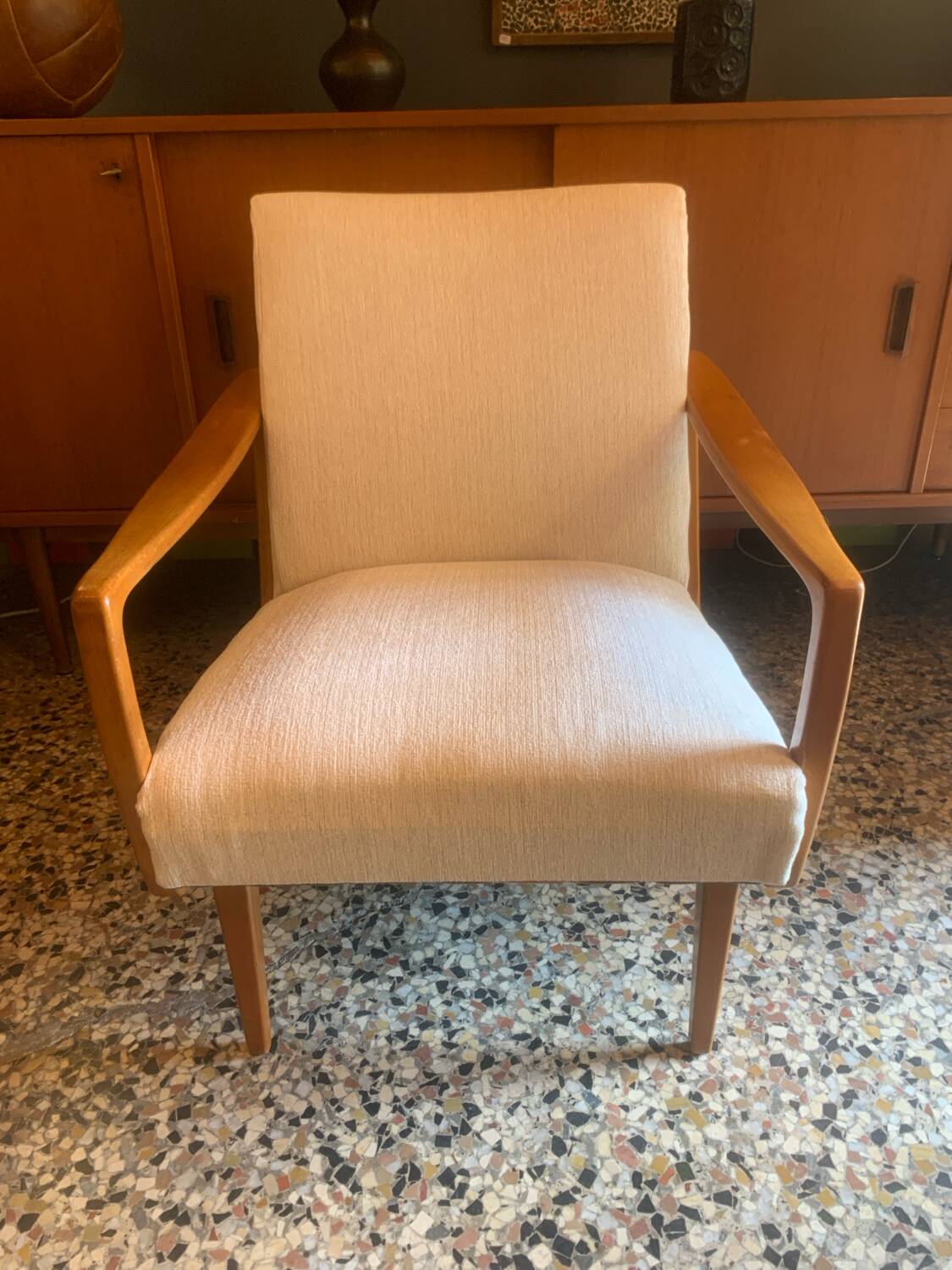 Fauteuil vintage bois et tissu