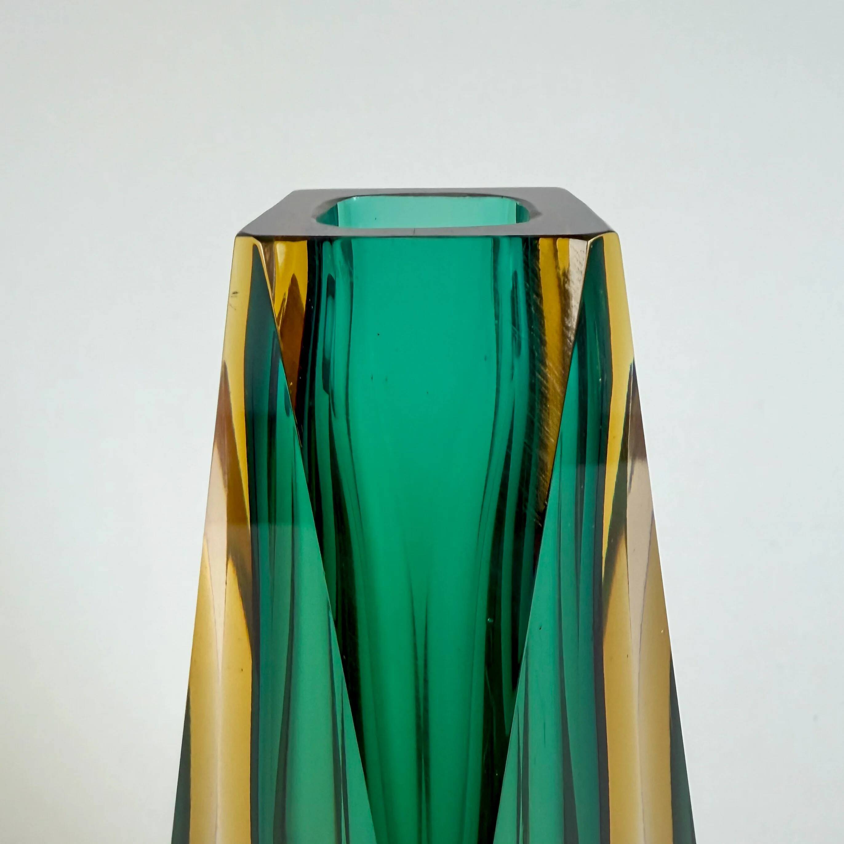 Faceted Sommerso vase from Murano in green