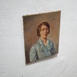 Portrait painting, Painting on old canvas signed Raymond Casez