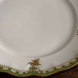 Vintage round green Limoges porcelain serving platter with gold trim
