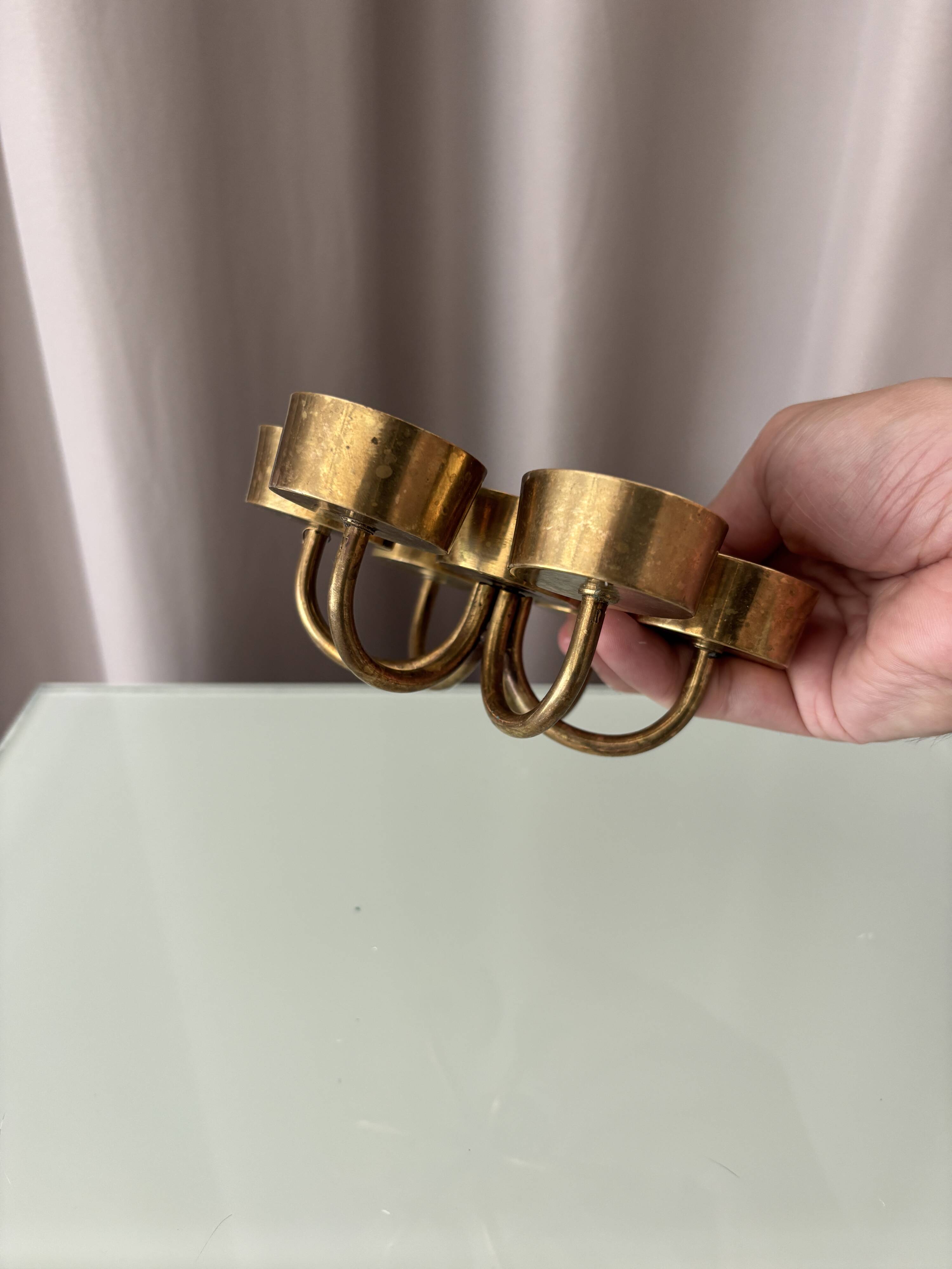 Vintage Solid Brass Seven-Light Candle Holder, Scandinavian Modern, 1970s