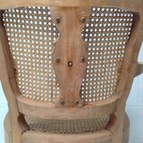 Ancien fauteuil coiffeur bois et cannage
