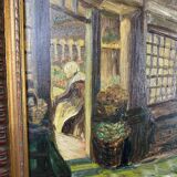 French School, early 20th century: oil on panel, lively street in Brittany