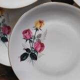 P.L. France porcelain dinner plates with roses — 1950s-60s