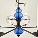Art glass and wrought iron candelabra chandelier by Erik Höglund for Boda, Sweden 1960's
