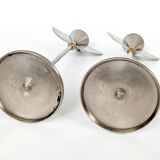 Pair of postmodern 1980s candlesticks, stainless steel and brass