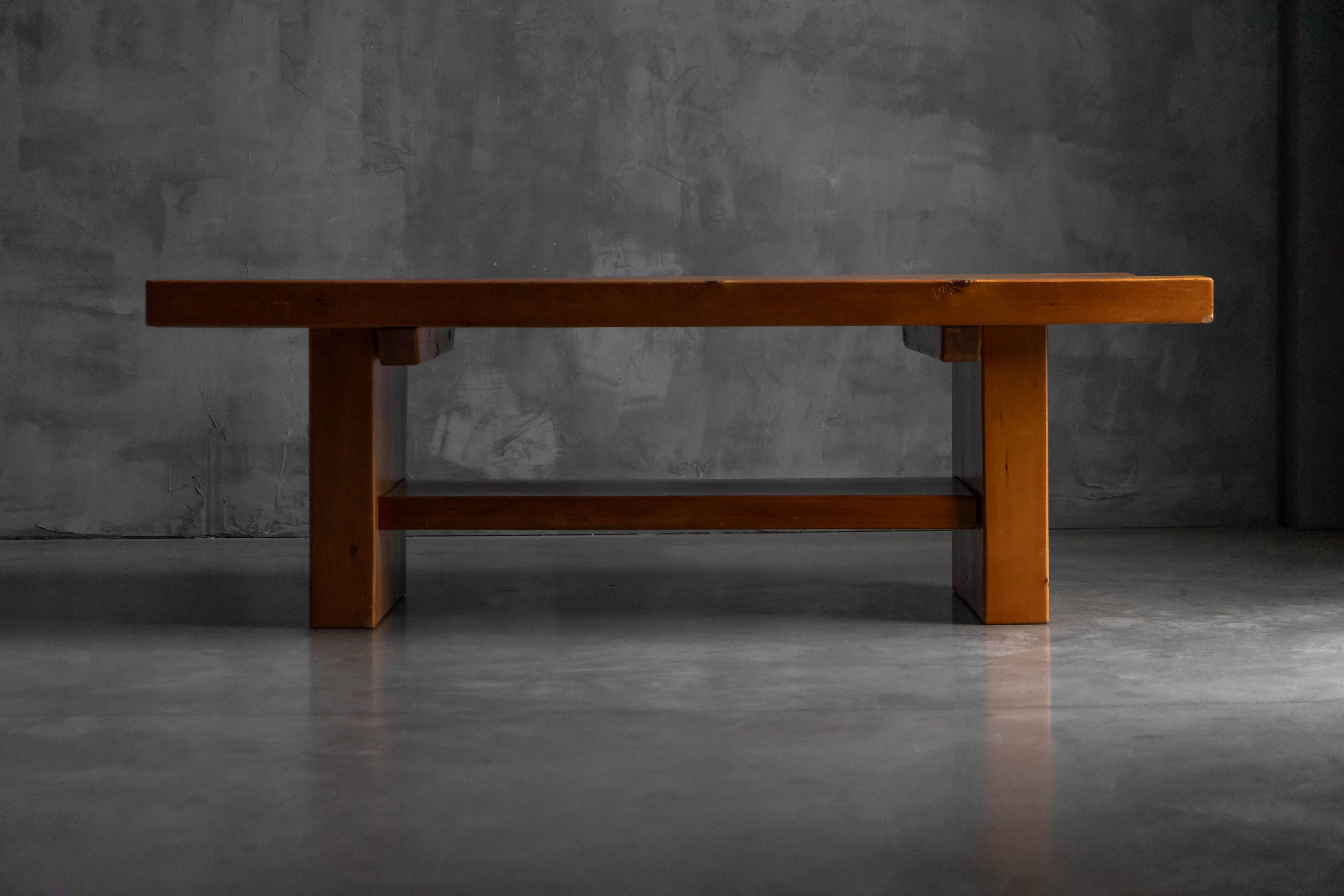 Alpine elmwood dining table in the style of Pierre Chapo, France, 1960s