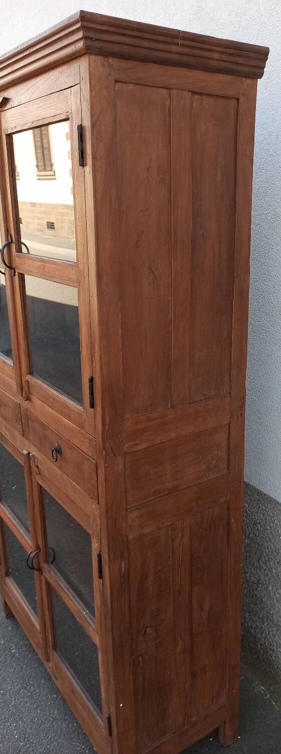 Antique teak cabinet with two drawers and four doors