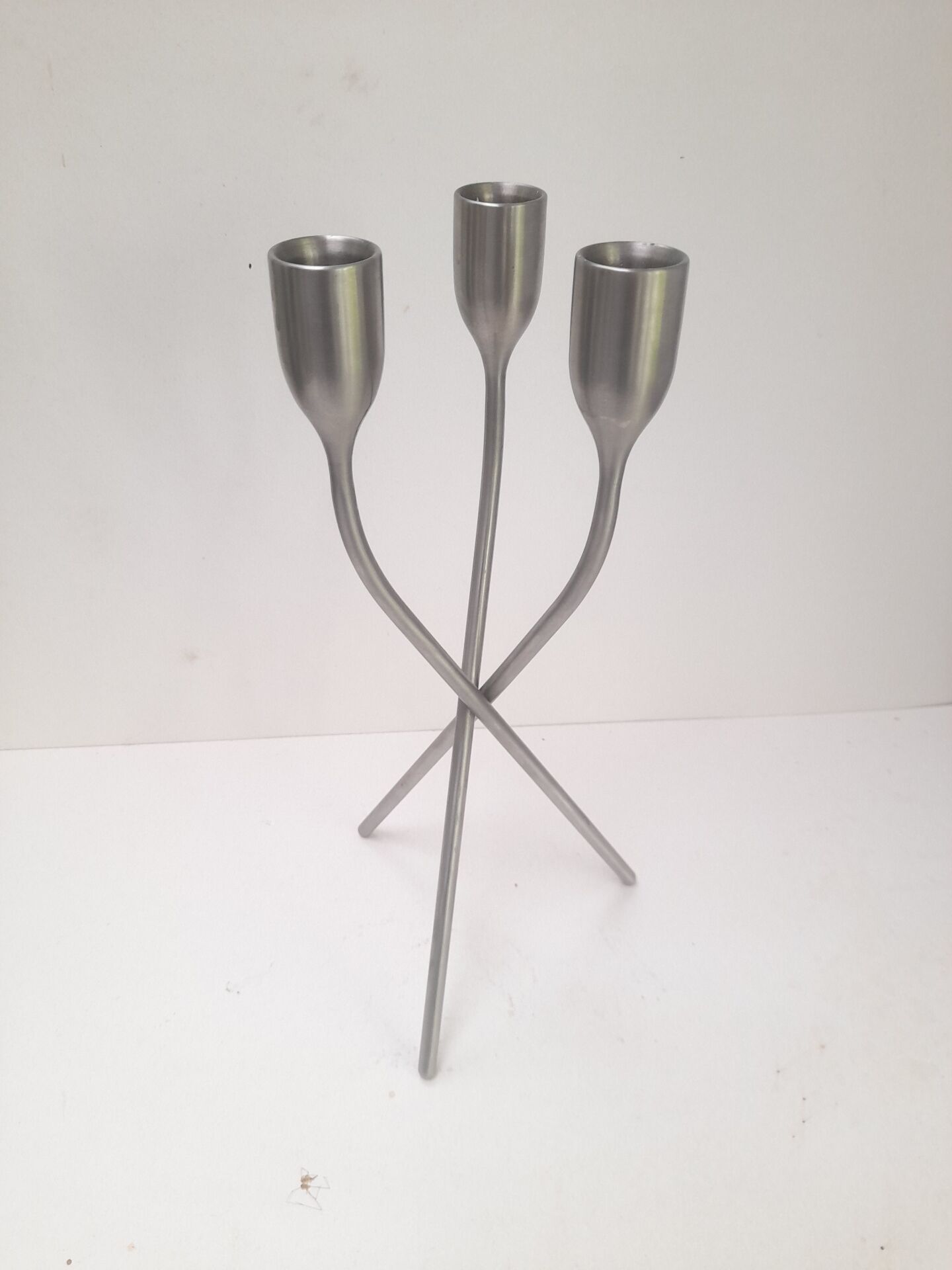 Large tripod candlestick in brushed aluminium