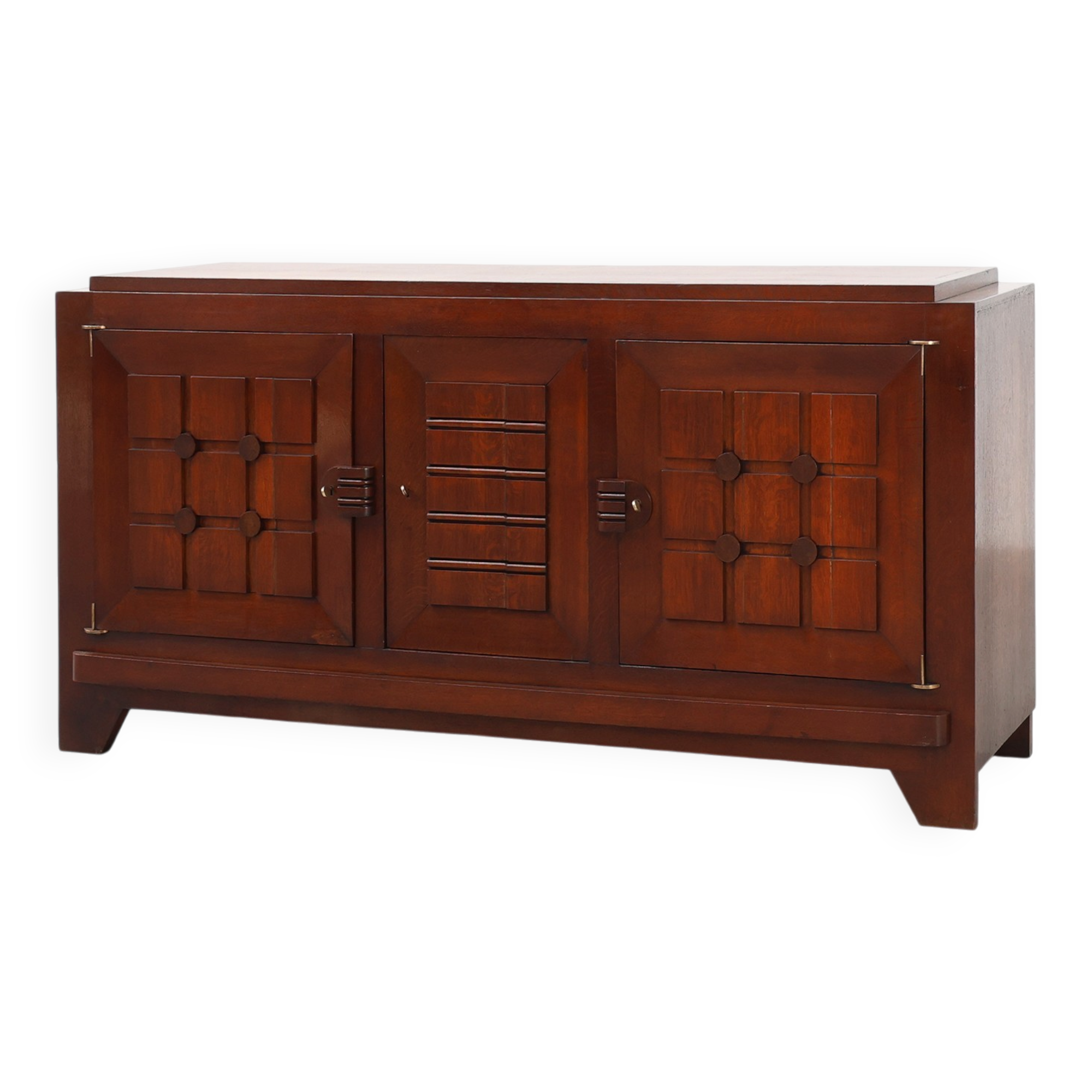 Art Deco carved geometric sideboard by Charles Dudouyt in oak, France ca. 1
