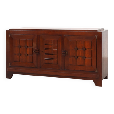 Buffet géométrique Art Déco en chêne sculpté par Charles Dudouyt, France vers 1940