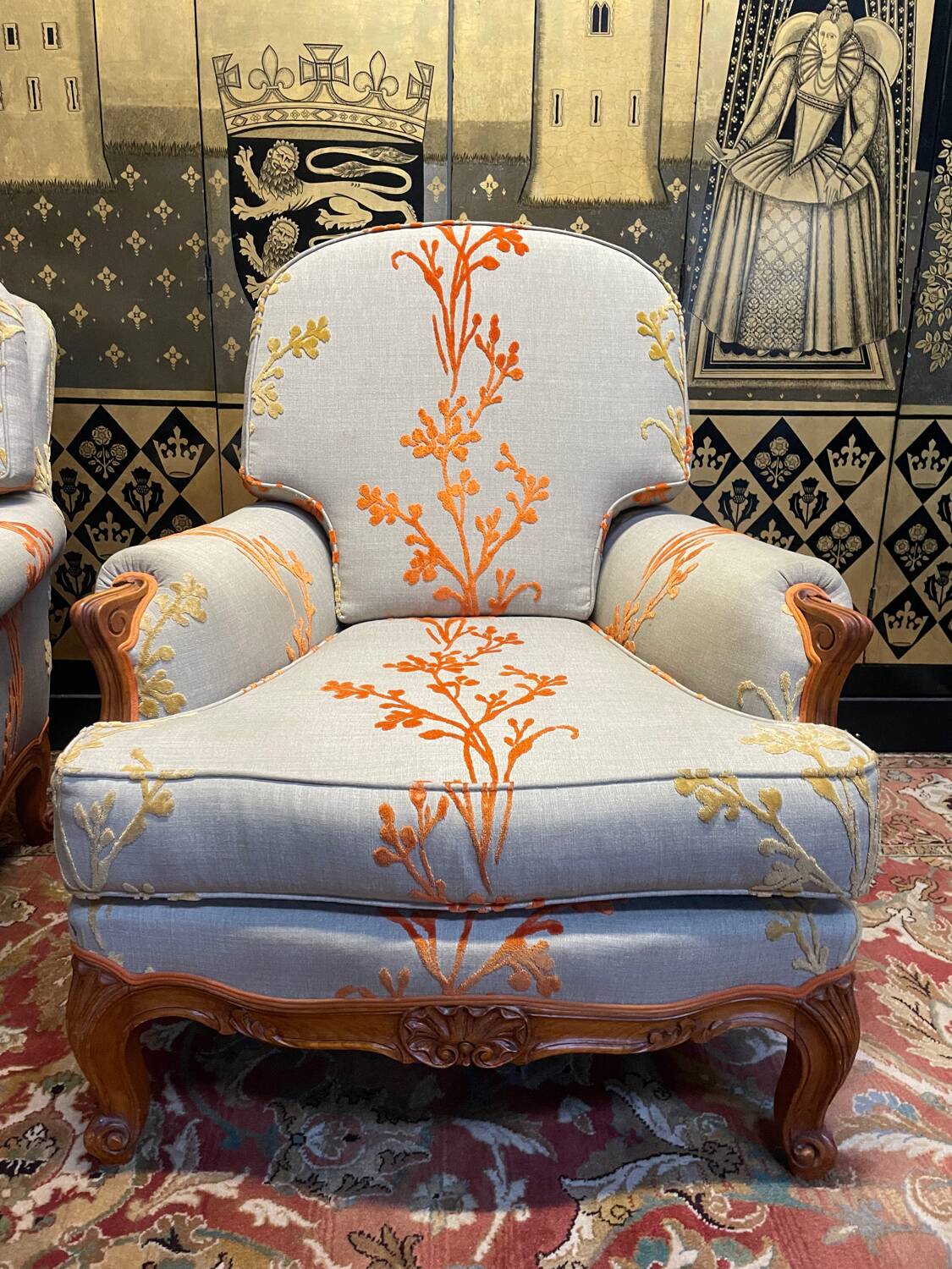 Pair of Louis XV style bergere armchairs