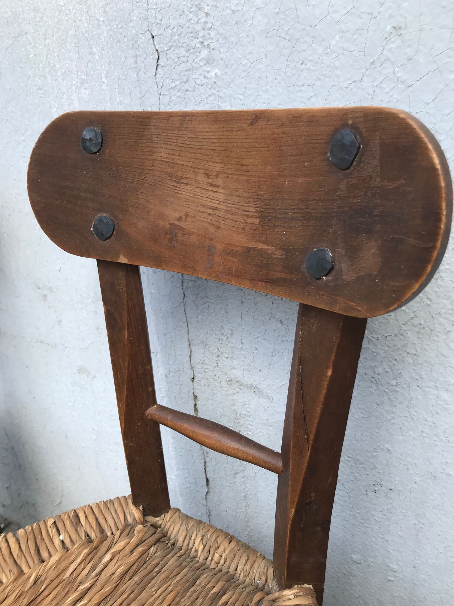 Set of 4 brutalist chairs wood and rope, popular art